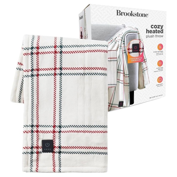 Brookstone Other - New Brookstone Cozy Heated Plush Throw Heat 4 Settings Built In Controller 50x60
